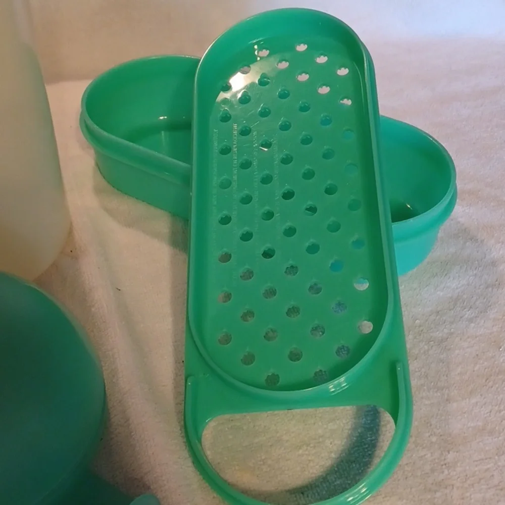 Tupperware Teal and White Kitchen Set Grater Onion Keeper Pitcher Cheese Keeper